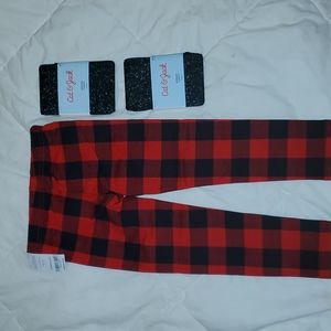1 pair size 4T plaid leggings& 2 pair of opaque little girls size 4T-5T tights.